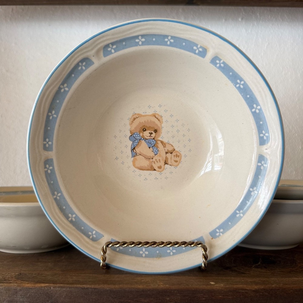 4pc Vintage Tienshan Theodore Country Bear Soup‎ Cereal Bowls Blue Bow